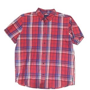 Prana‎ Shirt Adult Large Red Plaid Short Sleeve Logo Outdoor Hiking Preppy Mens